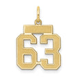 Small Satin Number 63 Charm Pendant in Real 14k Yellow Gold
