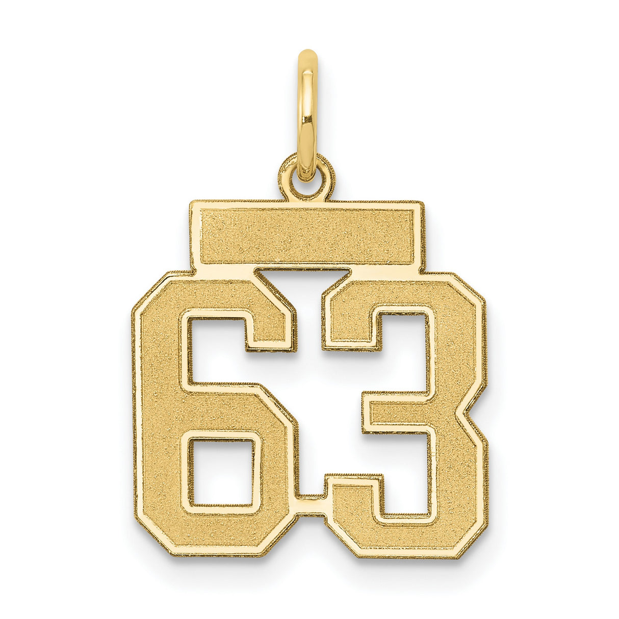 Small Satin Number 63 Charm Pendant in Real 14k Yellow Gold