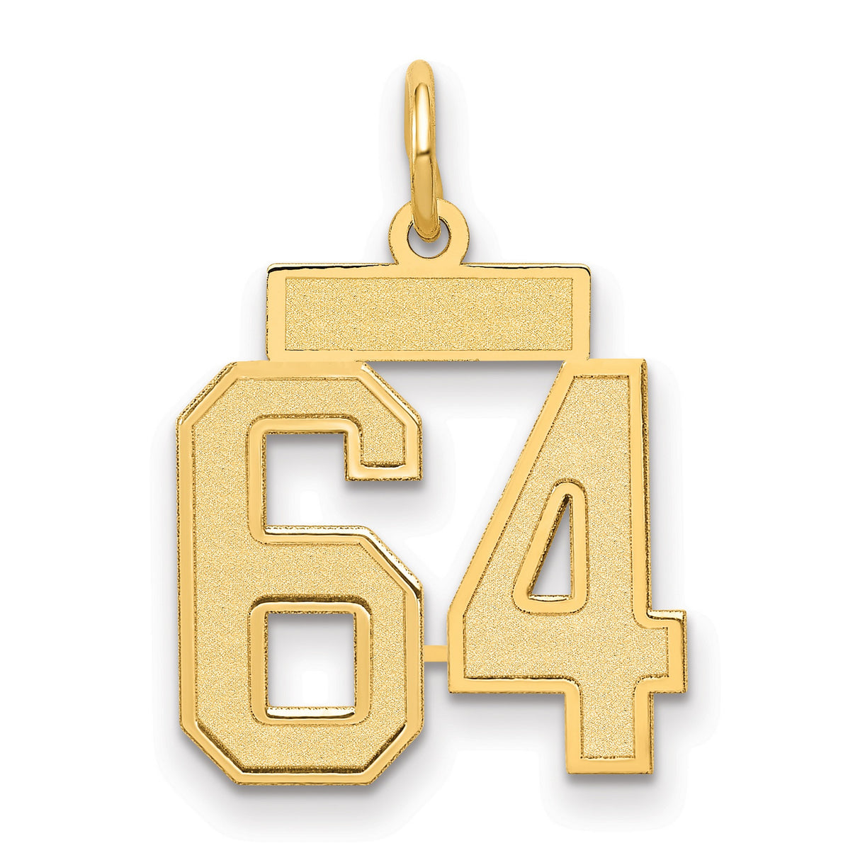 Small Satin Number 64 Charm Pendant in Real 14k Yellow Gold