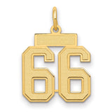 Small Satin Number 66 Charm Pendant in Real 14k Yellow Gold