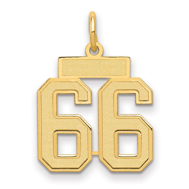Small Satin Number 66 Charm Pendant in Real 14k Yellow Gold