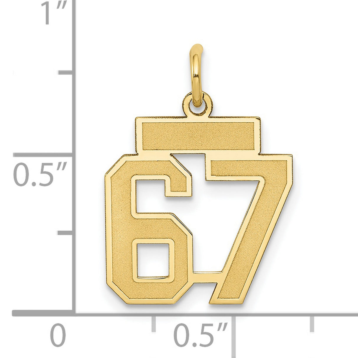 Small Satin Number 67 Charm Pendant in Real 14k Yellow Gold