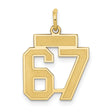 Small Satin Number 67 Charm Pendant in Real 14k Yellow Gold