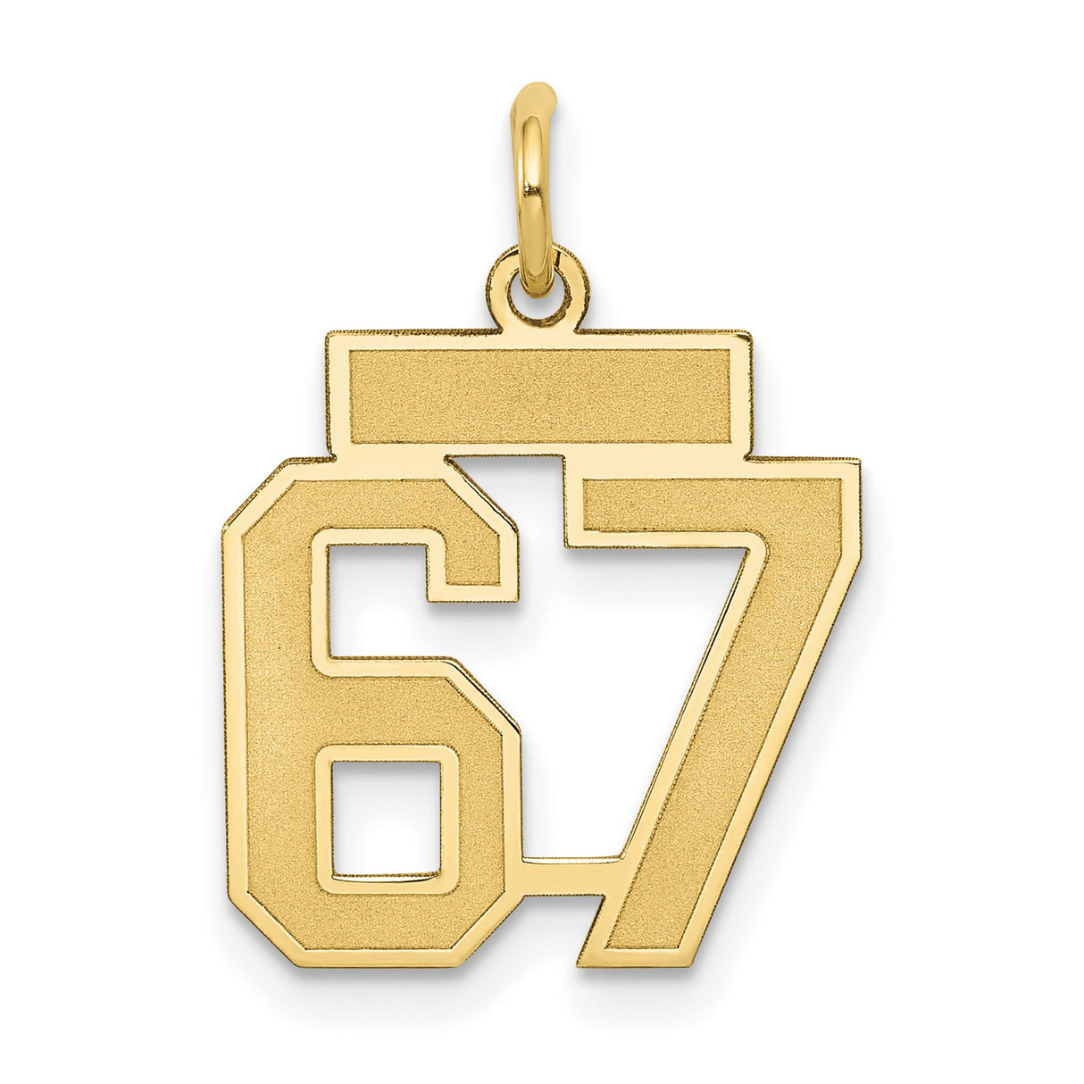 Small Satin Number 67 Charm Pendant in Real 14k Yellow Gold