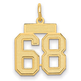 Small Satin Number 68 Charm Pendant in Real 14k Yellow Gold