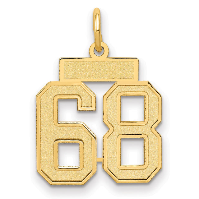 Small Satin Number 68 Charm Pendant in Real 14k Yellow Gold