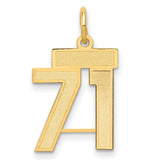 Small Satin Number 71 Charm Pendant in Real 14k Yellow Gold