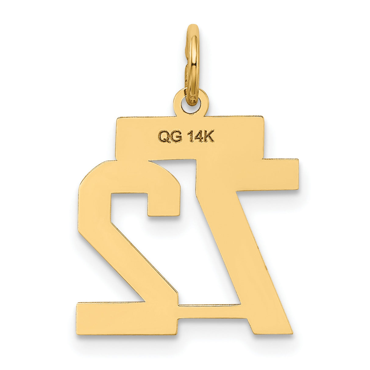 14k Yellow Gold Number 72 Pendant, Bold Block Style Sports Charm for Athletes and Fans