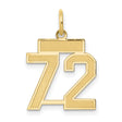 14k Yellow Gold Number 72 Pendant, Bold Block Style Sports Charm for Athletes and Fans