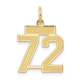 14k Yellow Gold Number 72 Pendant, Bold Block Style Sports Charm for Athletes and Fans