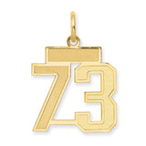 Small Satin Number 73 Charm Pendant in Real 14k Yellow Gold