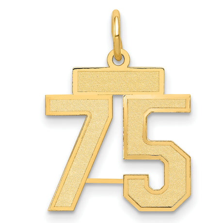 14k Yellow Gold Number 75 Pendant Charm, Polished and Textured Finish, Unisex Milestone Jewelry