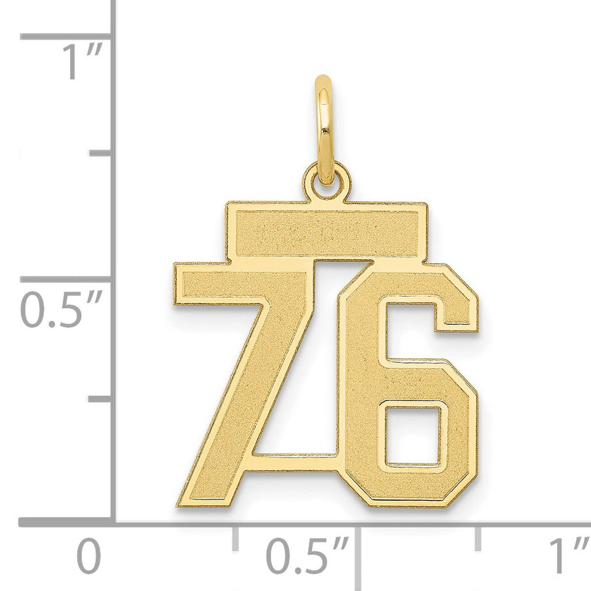 Small Satin Number 76 Charm Pendant in Real 14k Yellow Gold