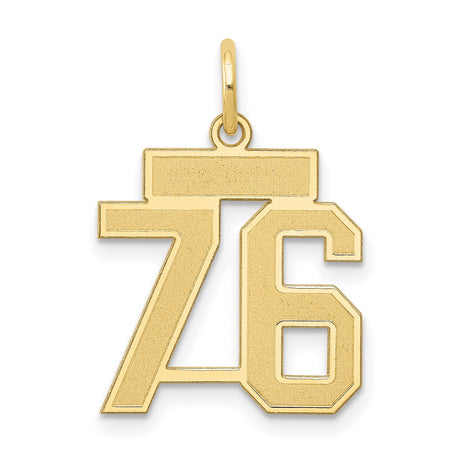 Small Satin Number 76 Charm Pendant in Real 14k Yellow Gold