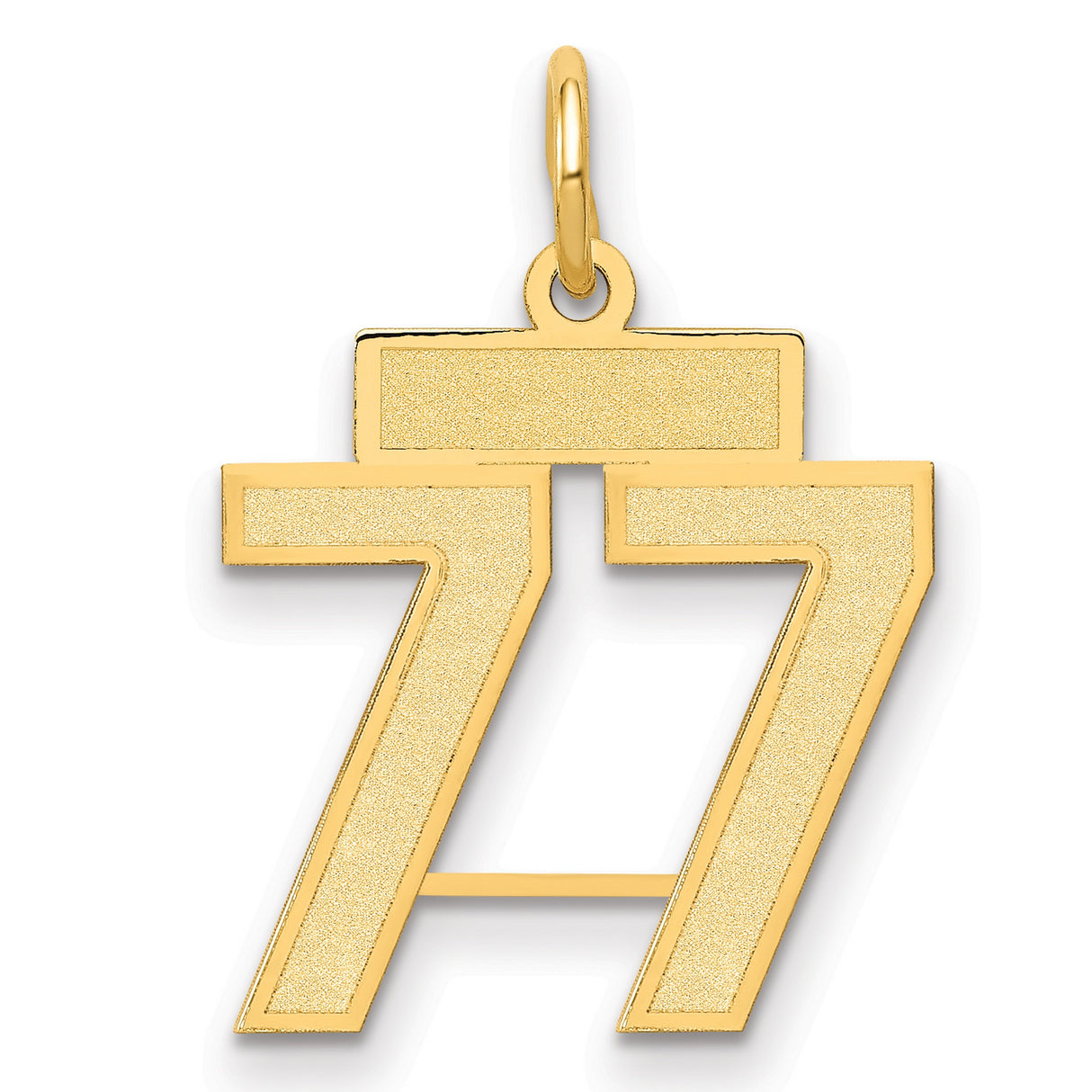 Small Satin Number 77 Charm Pendant in Real 14k Yellow Gold