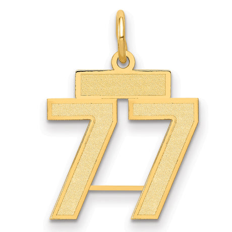 Small Satin Number 77 Charm Pendant in Real 14k Yellow Gold