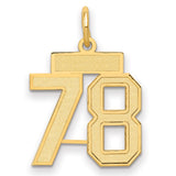 Small Satin Number 78 Charm Pendant in Real 14k Yellow Gold