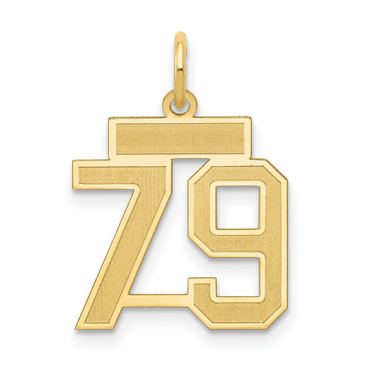 Small Satin Number 79 Charm Pendant in Real 14k Yellow Gold