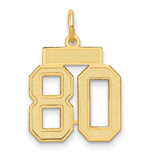 14k Yellow Gold Number 80 Pendant, Textured and Polished Athletic Style Charm