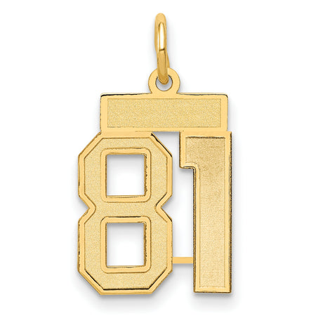 Small Satin Number 81 Charm Pendant in Real 14k Yellow Gold