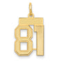 Small Satin Number 81 Charm Pendant in Real 14k Yellow Gold