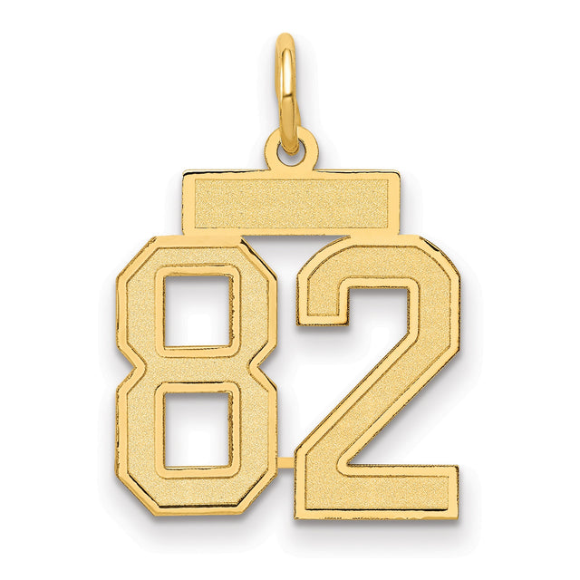 Small Satin Number 82 Charm Pendant in Real 14k Yellow Gold