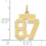 Small Satin Number 87 Charm Pendant in Real 14k Yellow Gold