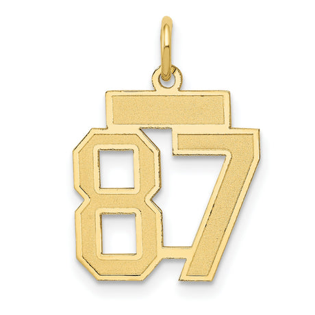 Small Satin Number 87 Charm Pendant in Real 14k Yellow Gold