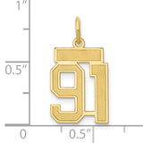 14k Yellow Gold Number 91 Pendant, Bold Block Font Commemorative Charm for Athletes or Milestones