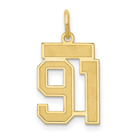 14k Yellow Gold Number 91 Pendant, Bold Block Font Commemorative Charm for Athletes or Milestones