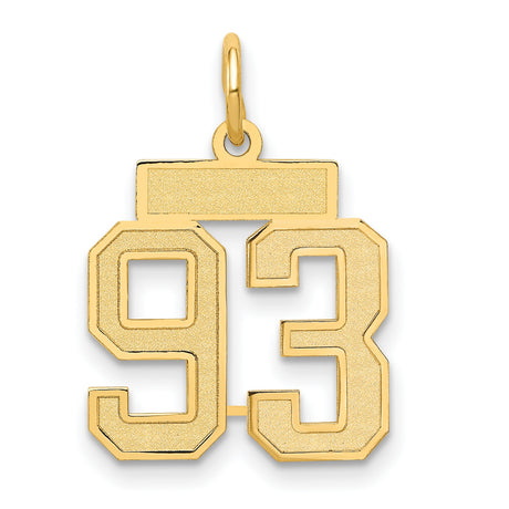 14k Yellow Gold Number 93 Pendant, Bold Varsity Block Style Charm for Men or Women