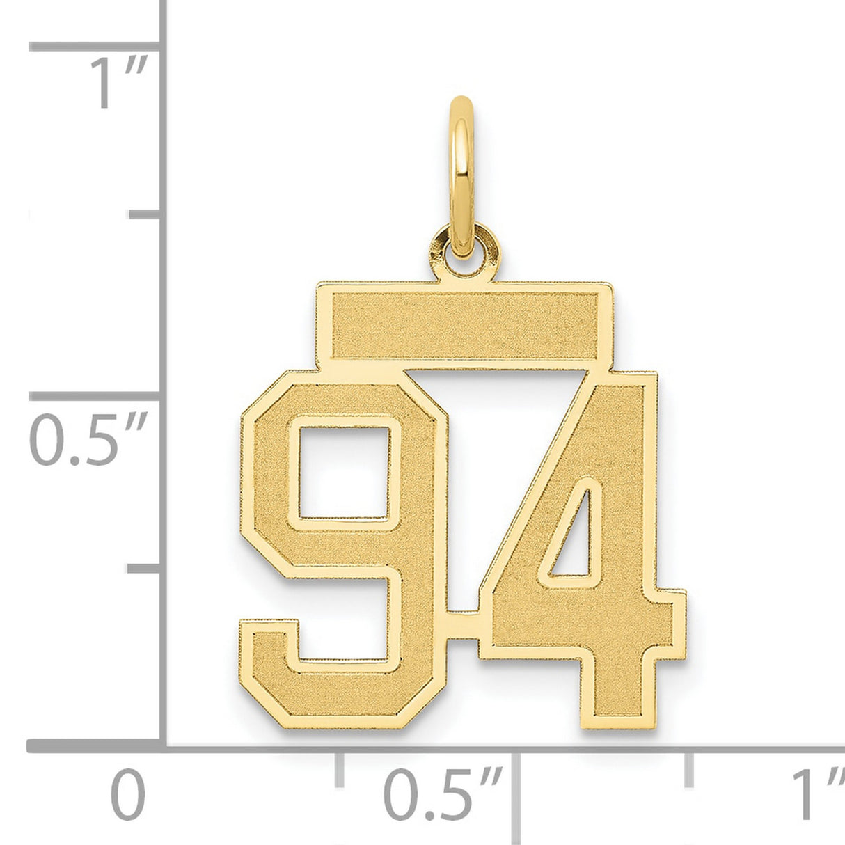 Small Satin Number 94 Charm Pendant in Real 14k Yellow Gold