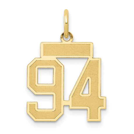 Small Satin Number 94 Charm Pendant in Real 14k Yellow Gold