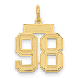 Small Satin Number 98 Charm Pendant in Real 14k Yellow Gold
