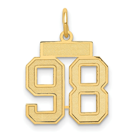 Small Satin Number 98 Charm Pendant in Real 14k Yellow Gold