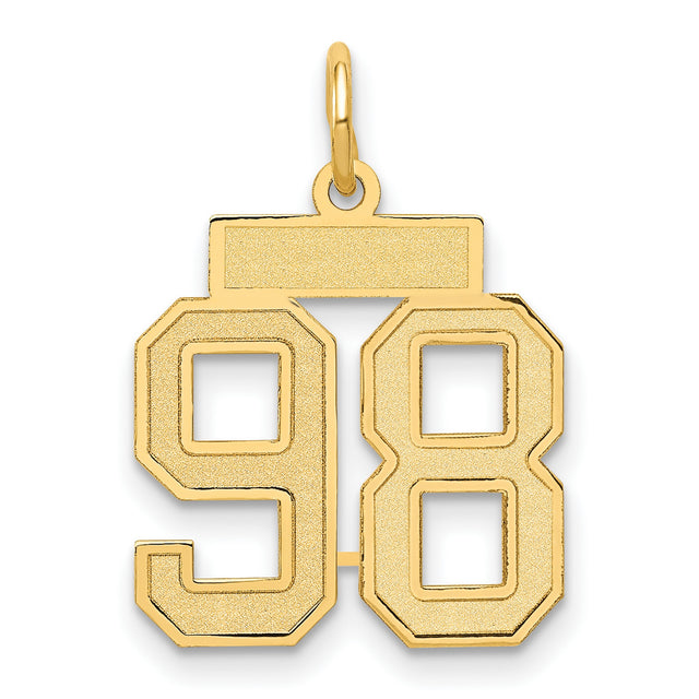 Small Satin Number 98 Charm Pendant in Real 14k Yellow Gold