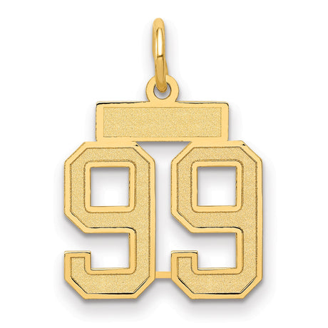 14k Yellow Gold Number 99 Pendant, Block Style Sports Design with Polished and Textured Finish