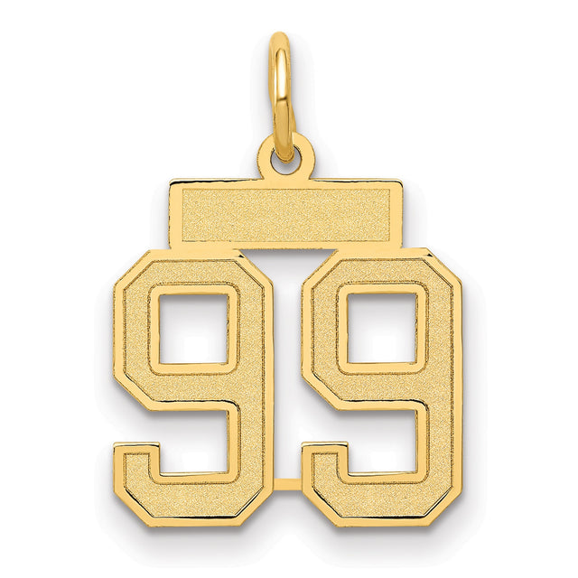 14k Yellow Gold Number 99 Pendant, Block Style Sports Design with Polished and Textured Finish