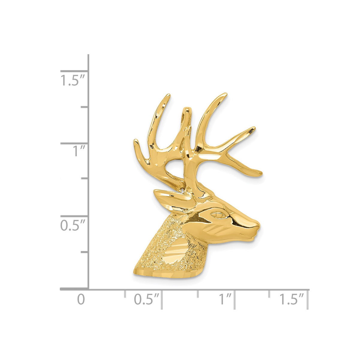14k Yellow Gold Stag Head Pendant with Detailed Antlers and Textured Neck
