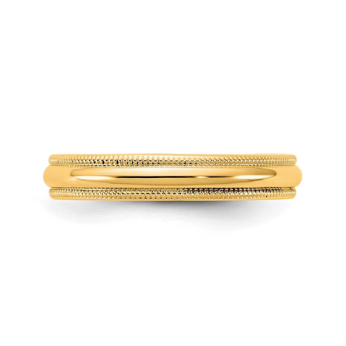 14k Yellow Gold Milgrain, Domed wedding band ring detail view