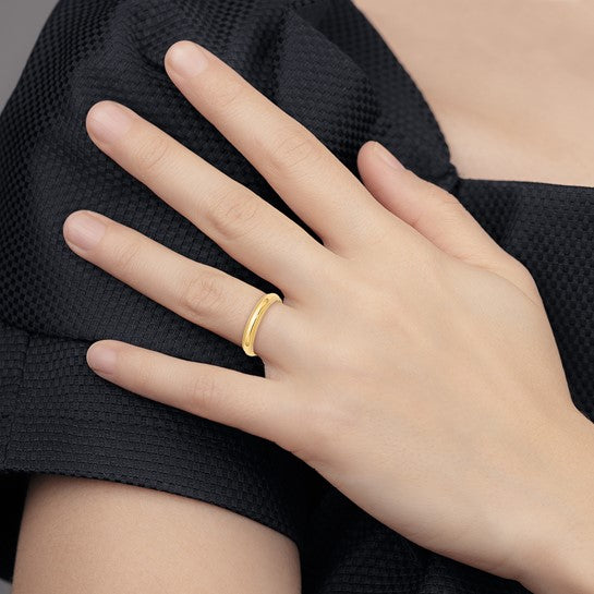 14K Yellow Gold Milgrain Domed Half-Round No Stone Wedding Band, 4mm Ring, Elegant