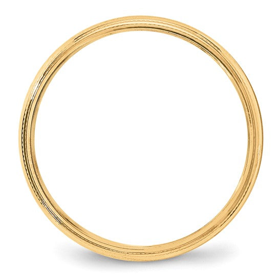 14K Yellow Gold Milgrain Domed Half-Round No Stone Wedding Band, 4mm Ring, Elegant