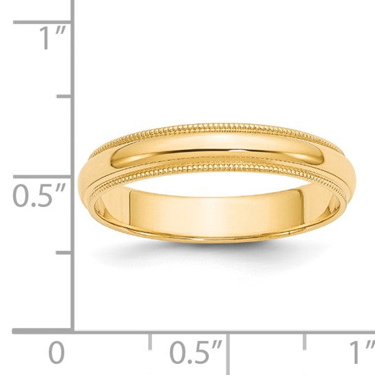 14K Yellow Gold Milgrain Domed Half-Round No Stone Wedding Band, 4mm Ring, Elegant