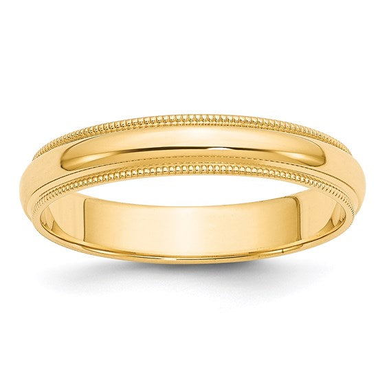 14K Yellow Gold Milgrain Domed Half-Round No Stone Wedding Band, 4mm Ring, Elegant