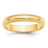 14K Yellow Gold Milgrain Domed Half-Round No Stone Wedding Band, 4mm Ring, Elegant