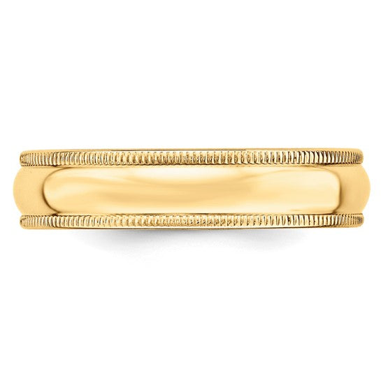 14K Yellow Gold Milgrain Domed Half-Round 5 mm No Stone Wedding Band Finely Crafted