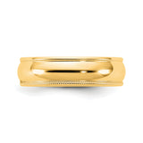 14k Yellow Gold Milgrain, Domed wedding band ring detail view