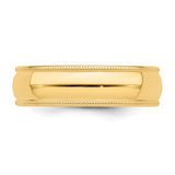 14K Yellow Gold Milgrain Domed Half Round Wedding Band 6mm Solid Wide Ring