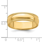 14K Yellow Gold Milgrain Domed Half Round Wedding Band 6mm Solid Wide Ring