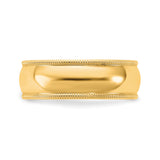 14k Yellow Gold Milgrain, Domed wedding band ring detail view